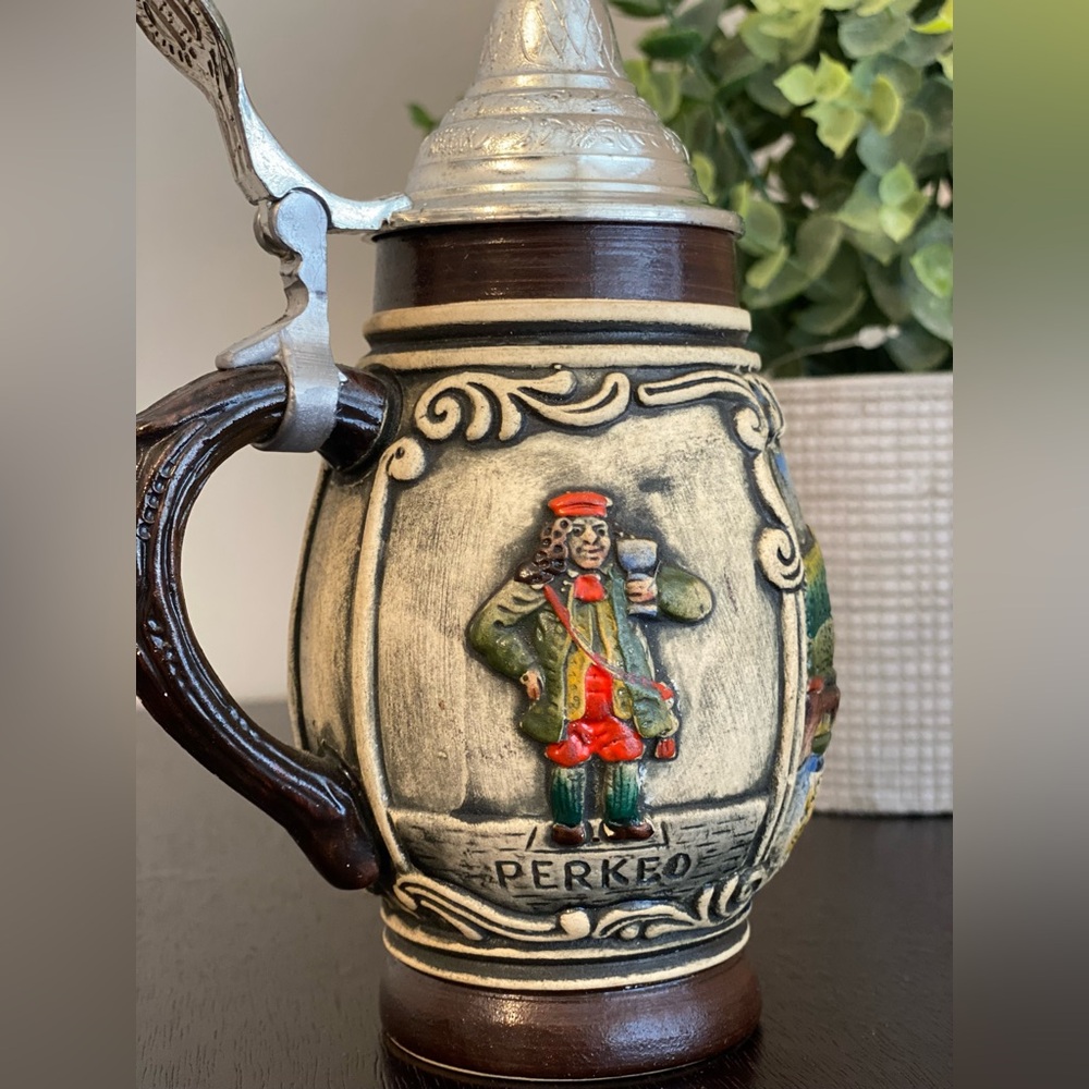 Antique W. Germany Heidelberg Perkeo Stein lidded Hand painted Man Collectible